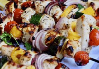 grilled chicken and vegetable kabobs